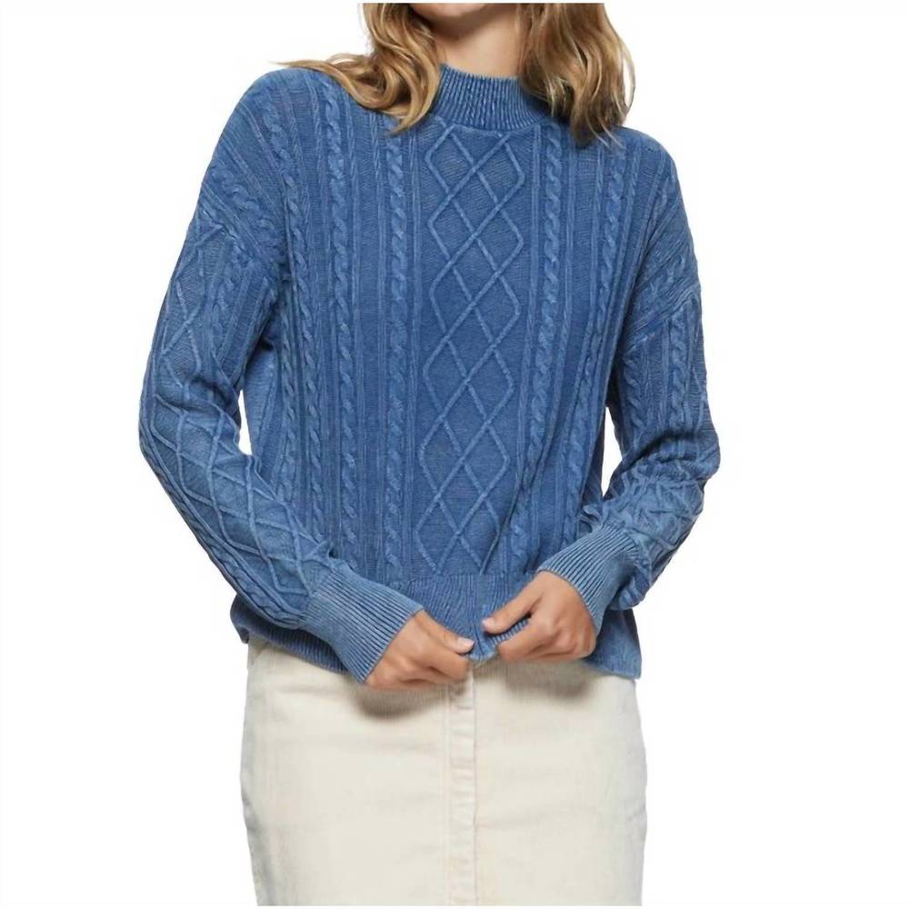 NEW FLAGS & ANTHEM mayfield overdyed cable knit sweater in denim blue